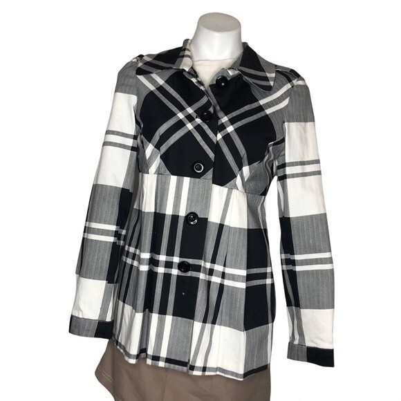 SANDRO Black White Plaid Jacket Empire Waist Pleats Lined Womens Size Medium - Picture 1 of 10